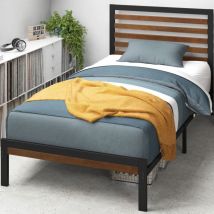 Kai Letto 80 x 190 cm - 23 cm di altezza - Letto singolo - Struttura letto in bambù e metallo nero con testiera e pedier - Marrone - Zinus