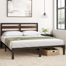 Kai Lit 140x190 cm - Cadre en bambou et métal avec tête de lit, lattes robustes, montage facile, 35 cm de hauteur, Noir/Marron - Zinus