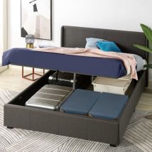 Maddon Letto 140x190 cm - Struttura letto 31 cm di altezza con contenitore sotto il letto - Ottomano Sollevamento a gas Struttura del letto imbottita