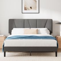 Maya Letto 140 X 190 Cm - Altezza 30 Cm - Giroletto Imbottito Con Testiera - Rete A Doghe Di Legno - Grigio Scuro - Zinus