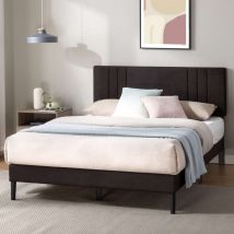 Zoya Lit capitonné 140x190 cm, Lit 2 personnes, Cadre de lit rembourré avec tête de lit, Hauteur 30 cm, Gris foncé - Zinus