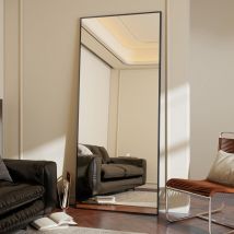 Koonmi Espejo de pie, 165 x 60 cm, espejo robusto con marco de aluminio estrecho y minimalista, gran espejo moderno de pared o colgante para el salón
