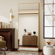 Koonmi - Espejo de pie, 165 x 60 cm, espejo robusto con marco de aluminio estrecho y minimalista, gran espejo moderno de pared o colgante para el