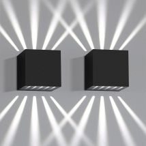 2 Pièces Applique Murale led Intérieure - 10W Applique Murale Extérieure Noir Moderne Up Down Design Applique 6000K IP65 Étanche Lumière pour Couloir