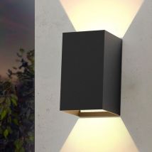 Applique murale led Intérieur / Extérieur, Up Down Lampe 5W Noir 3000K Blanc chaud IP65 étanche 10x20cm avec Angle de faisceau réglable pour salon