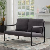 Canapé 2 places - 125x80x77cm - Moderne Gris Tissu Lin Noir Cadre Métal Fauteuil de Salon - Design Scandinave - ZMH