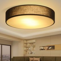 Plafonnier E27 rond - Moderne 30CM Noir Lampe de salon avec abat-jour en tissu pour salon chambre à coucher cuisine couloir - ZMH