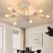 Plafonnier vintage E27 pour salon, lampe de chambre rétro à 6 ampoules, lustre blanc pour table à manger. Éclairage de style rustique industriel