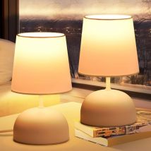 Ensemble 2ER lampes de chevet Lampe de table avec câble - Lampe de table Lampe de nuit en tissu blanc Lampe de lit de chambre à coucher moderne