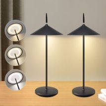 Lampe de Table Batterie Lampe de Chevet led - Lot de 2 Lampes de Table Sans Fil 1800mhA Rechargeable Tactile Dimmable Moderne Noir Lampe de Table