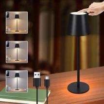 Lampe de table led sans fil - Noire avec touch dimmable lampe de chevet IP54 extérieure rechargeable via usb lampe de bureau pour salon, chambre à