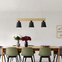 Lampe suspendue led table à manger lampe suspendue en bois 3 flammes lampe de table à manger réglable en hauteur blanc chaud pour salle à manger s
