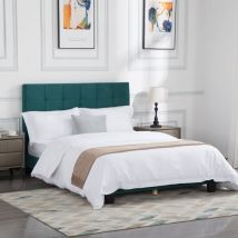 ZMH Lit Adulte Cadre bois - 140 x 200 cm - Garnissage velours - Lit double avec sommier à lattes et tête de lit - Montage facile - Pour petits