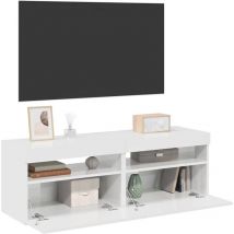 ZMH - Meubles tv avec lumières led 2 pcs blanc brillant 60x35x40 cm