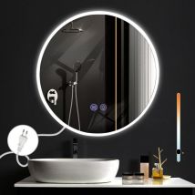 Miroir de salle de bain, miroir de salle de bain avec éclairage - Miroir mural rond led 50cm, miroir de salle de bain avec interrupteur tactile,