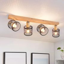 Plafonnier 4 Spot E14 Noir - Bois Vintage Pivotant 350° Spot de plafond pour chambre à coucher couloir salon cuisine MAX.25W - Sans ampoule - ZMH