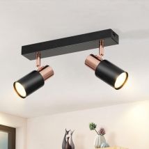Plafonnier 2 Spot GU10 - Moderne Noir Rose Or Orientable 355° Lampe de cuisine pour salon couloir - Sans ampoule - ZMH