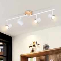 Plafonnier 4 Spot GU10 - Moderne Bois Blanc Orientable 350° Lampe de Salon pour Chambre Couloir Cuisine MAX.25W - Sans ampoule - ZMH