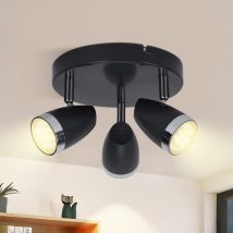 Plafonnier led 3 Spots de Plafond led Gris Moderne Rond 3 Ampoules Noir Blanc Chaud 3000 k Orientable 350° 12W pour Couloir Cuisine Salon Salle à