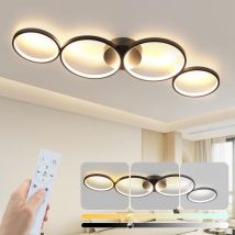 Plafonnier led dimmable à 4 ampoules moderne avec anneau rond noir de 55W Livré avec télécommande idéal pour chambre salon bureau et cuisine - ZMH