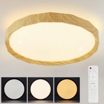 Plafonnier led Salon - 43W Chambre à coucher Plafonnier Ø40cm Dimmable avec télécommande Lampe de salon Rond aspect bois pour couloir cuisine - ZMH