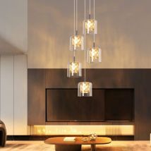 Plafonnier moderne suspension Lampe de table à manger - 5flammes en verre suspension 150CM hauteur réglable G9 cristal lampe de salle à manger (sans