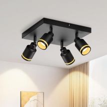 Plafonnier Plafonnier Noir Moderne: 4 Ampoules Lampe de Cuisine Pivotante Spots de Plafond Carrés Lampe de Couloir en Métal Lampe de Plafond GU10