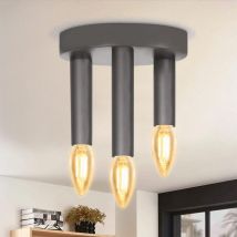 Plafonnier vintage gris avec 3 ampoules E14 style industriel en métal pour salon chambre cuisine couloir bar et salle à manger - ZMH