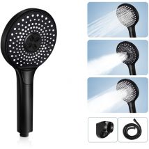 Pommeau de Douche Noir Rond - 3 jets , économiseur d'eau Douche à main avec bouton de réglage du débit d'eau augmentant la pression à grande échelle
