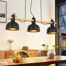 Suspension de table à manger Vintage E27 - 3 flamme noire lampe de salon avec abat-jour en Métal max. 25W pour Chambre, Cuisine, Bar, Couloir - ZMH