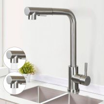Robinet de cuisine Robinet de cuisine extractible - Mélangeur avec douchette Robinet d'évier rotatif 360° Robinet en acier inoxydable avec 2 types de