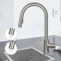Robinet de cuisine Robinet de cuisine extractible - Robinet d'évier avec douchette Mélangeur évier 360° rotatif Robinet en acier inoxydable avec 2