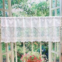 Zolginah Rideau De Cuisine 175x45cm Court Pour Petit Fenêtre Lin Coton Transparent Blanc Uni Avec Pompon Rideau Brise-bise Rideaux À Disques Panneaux 