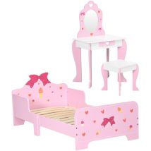 Zonekiz - 3PCs Kids Bedroom Furniture Set with Bed, Dressing Table and Stool, Pink