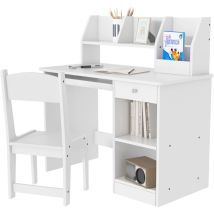 Banchetto Scuola Con Sedia Per Bambini 5-8 Anni In Legno Bianco - Zonekiz