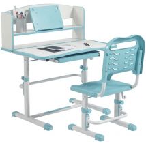 ZONEKIZ juego de escritorio y silla para niños de 6-12 años ajustable con 1 cajón 1 estante para libros y ángulo de mesa ajustable 80x54,5x82-104 cm