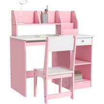 Zonekiz - Kids Desk and Chair Set with Storage for 5-8 Years Pink