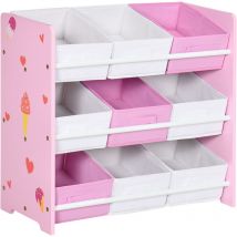 Zonekiz - Kids Storage Unit Toy Box Organiser Bookshelf w/ Nine Removable Baskets Pink