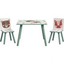 Zonekiz - Kids Table and Chairs, Children Desk with Two Chairs, Three Piece Green