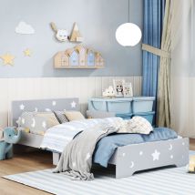 Zonekiz - Toddler bed w/ Star and Moon Patterns, for Ages 3-6 Years - Grey