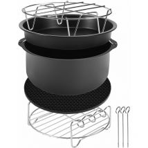 Monzana Heißluftfritteuse Zubehör 8tlg. Fritteuse Set inkl. Brotbackkorb 3,6L Pizzapfanne Silikonpfanne Grillrost Spieße