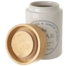 Zuccheriera Bianca con Coperchio in Legno Ermetico Barattolo Portaspezie da Casa