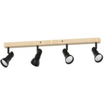 Zumaline triest Barra faretto da soffitto, nero opaco + legno, 4x GU10