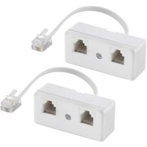 Beijiyi - Zwei-Wege-Telefon-Splitter, RJ11 6P4C Kabel, Telefon-Wandadapter und Splitter, Stecker auf 2 Buchsen, Konverter für Festnetz (weiß, 2 Stück)