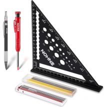 Zxpasra - groofoo Equerre Menuisier, Équerre Charpentier Multifonction 180 mm [Crayon Chantier + 18 Mines] Metal, Règle de Menuisier Regle Trusquin