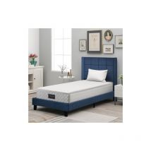 Zxpasra - aiducho Lit capitonné au design moderne avec sa tête de lit capitonnée, lit simple avec sommier à lattes, 90x200cm, en lin bleu, mi-ferme