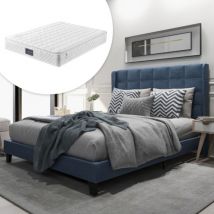 Zxpasra - aiducho Lit capitonné au design moderne avec sa tête de lit capitonnée lit double avec sommier à lattes, 140x200cm, en lin bleu, mi-ferme