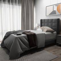 Zxpasra - aiducho Lit capitonné au design moderne avec sa tête de lit capitonnée, lit simple avec sommier à lattes, 90x200cm, en lin gris, mi-ferme