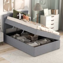 Zxpasra - aiducho Lit capitonné, lit simple avec sommier à lattes en métal, grand espace de rangement,Gris,200x90cm