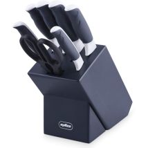 E920263 Comfort Set Di Coltelli Da Cucina Da 7 Pezzi Con Ceppo, Acciaio Inossidabile Giapponese, Manico Grigio, Bianco, Coltelli Da Cucina, Lavabili 